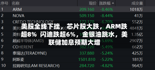 美股全线下挫	，芯片股大跌，ARM跌超8%  闪迪跌超6%，金银油跳水，美联储加息预期大增-第3张图片
