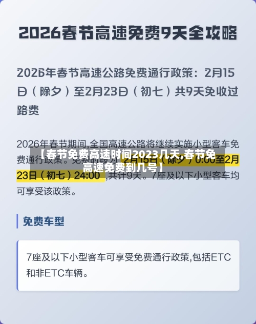 【春节免费高速时间2023几天,春节免高速免费到几号】